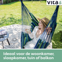 Vita5 XXL Hangstoel | Binnen&Buiten Hangnest | Incl. 2 Kussens en Boekenvak | Volwassenen&Kinderen | Hangmatstoel tot 200kg | Blauw/Groen zonder Ophangsysteem